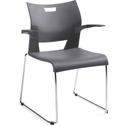 Global™ Molded Stacking Chair with Arms and Sled Base - Plastic - Shadow- Duet Series