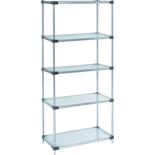 Nexel® 5 Tier Shelving Starter Unit, Solid Galvanized Steel, 24"Wx18"Dx74"H