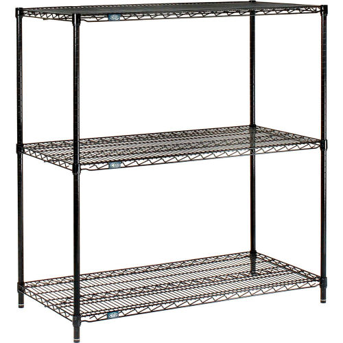 Nexel® Black Epoxy, 3 Tier, Wire Shelving Starter Unit, 42"W x 21"D x 34"H