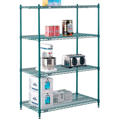 Nexel® Poly-Green®, 5 Tier, Wire Shelving Starter Unit, 48"W x 21"D x 74"H