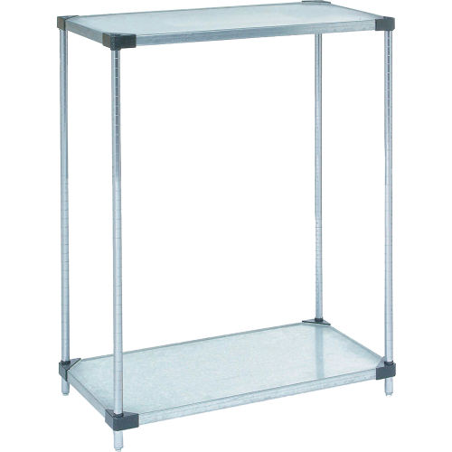 Nexel® 2 Tier Shelving Starter Unit, Solid Galvanized Steel, 24"Wx24"Dx34"H
