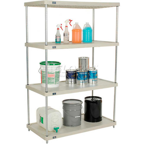 Nexel® Plastic, 4 Tier, Solid Shelving Unit, Silver Epoxy Posts, 48"W x 24"D x 74"H