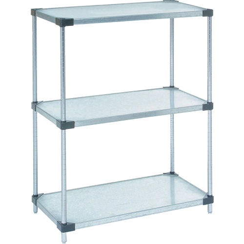 Nexel® 3 Tier Shelving Starter Unit, Solid Galvanized Steel, 60"Wx24"Dx34"H