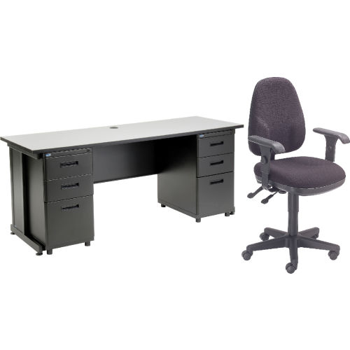 Interion® Office Desk and Fabric Chair Bundle with 3 Drawer Pedestals - 72" x 24" - Gray