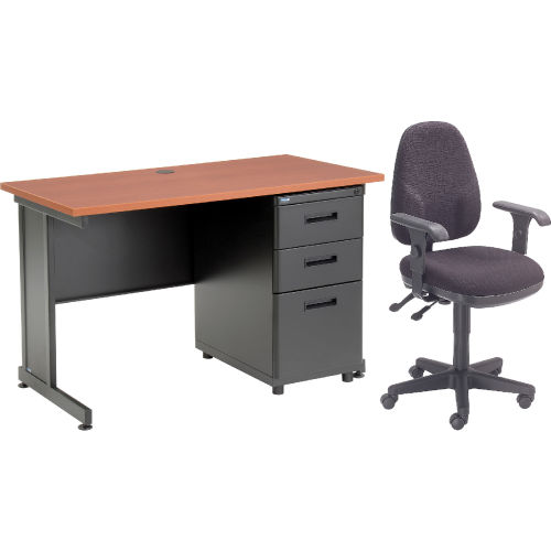 Interion&#174; Office Desk and Fabric Chair Bundle with 3 Drawer Pedestal - 48" x 24" - Cherry