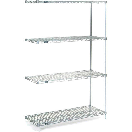 Nexel&#174; Stainless Steel, 4 Tier, Wire Shelving Add-On Unit, 24&quot;W x 14&quot;D x 63&quot;H