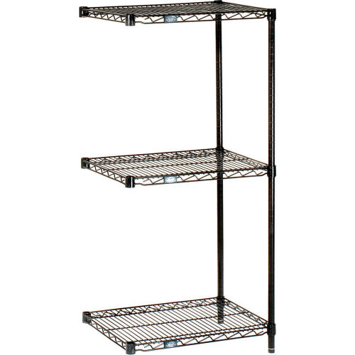 Nexel® Black Epoxy, 3 Tier, Wire Shelving AddOn Unit, 24"W x 18"D x 34"H