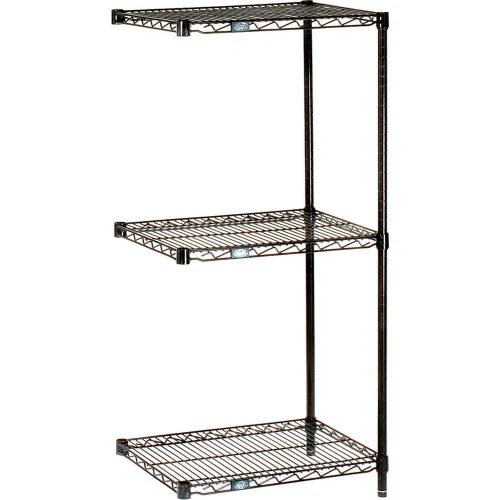 Nexel® 3 Shelf, Black Epoxy Wire Shelving Unit, Add On, 24"W x 18"D x 34"H