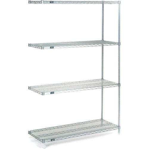 Nexel® Stainless Steel, 5 Tier, Wire Shelving Add-On Unit, 48"W x 21"D x 74"H