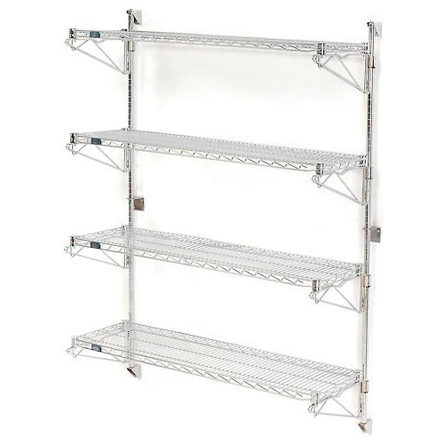 Nexel® Poly-Green® Wall Mount Wire Shelving - 48"W x 24"D x 63"H 4-Shelf Starter