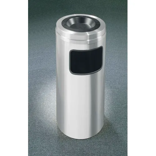 Trash Receptacle, Satin Aluminum Trash Container