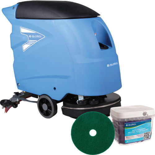 Global Industrial™ Auto Walk-Behind Floor Scrubber, 18" Cleaning Path + Free Pads and Cleaning Pods
