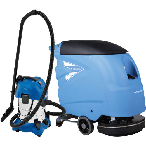 Global Industrial™ Auto Walk-Behind Floor Scrubber, 18" Cleaning Path + Free 6.6 Gal. Wet/Dry Vac