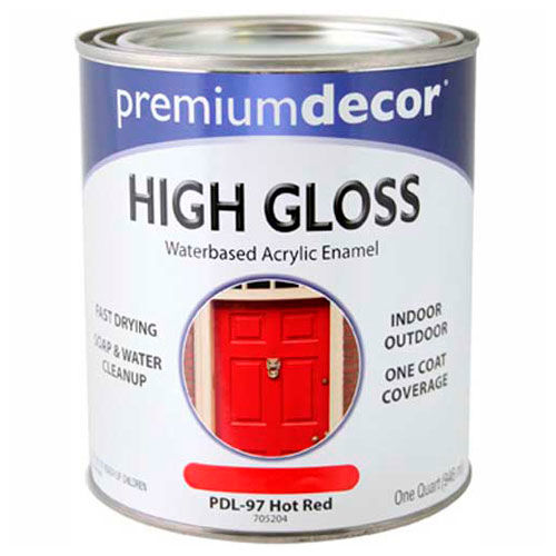Premium Décor Waterborne Acrylic Enamel, Gloss Finish, Hot Red, Quart - 705204