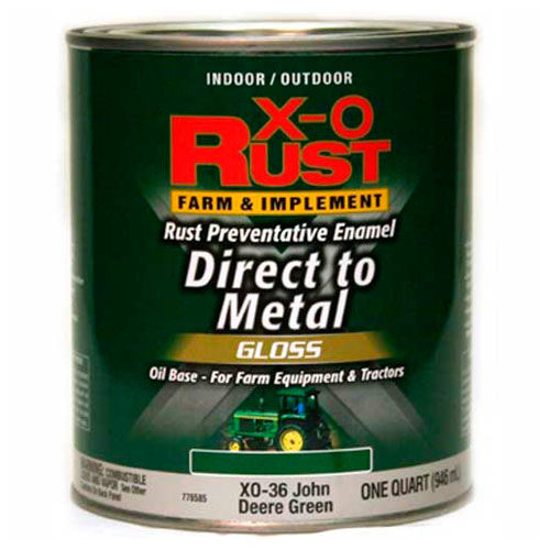 X-O Rust Brush-On Enamel, Gloss Finish, Grass Green, Matches John Deere Green, Quart - 776585