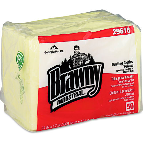 Brawny Industrial 1/4 Fold Dusting Cloths 17" x 24", Yellow 50 Wipes