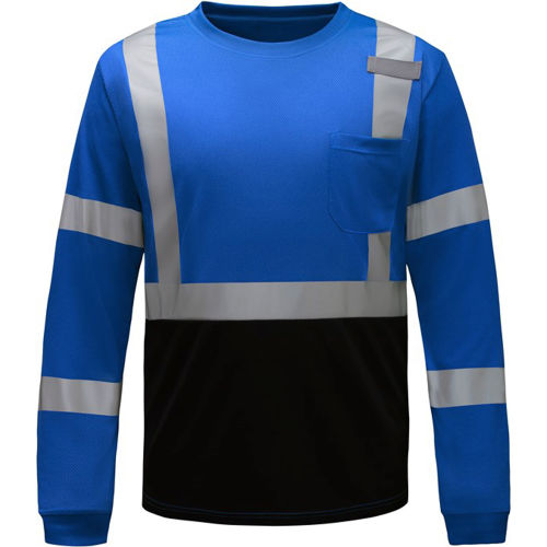 GSS Safety Multi Color Long Sleeve Safety T-shirt with Black Bottom-Blue