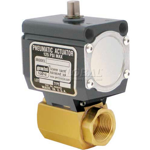 Gemini Valve® High Duty Cycle Brass Ball Valve W/Double-Acting Pneumatic Actuator, 1"