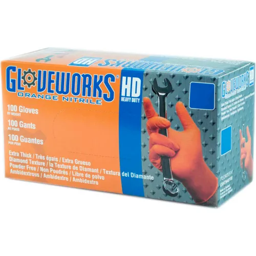 Gloveworks 8 Mil Heavy Duty Orange Nitrile Powder Free Gloves