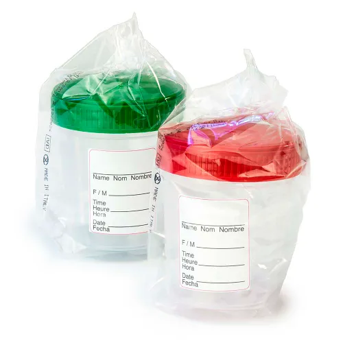 Graduated Specimen Container 4 oz., Cleanroom ISO8 Sterile, Green Screwcap, ID Label, 250/Pack