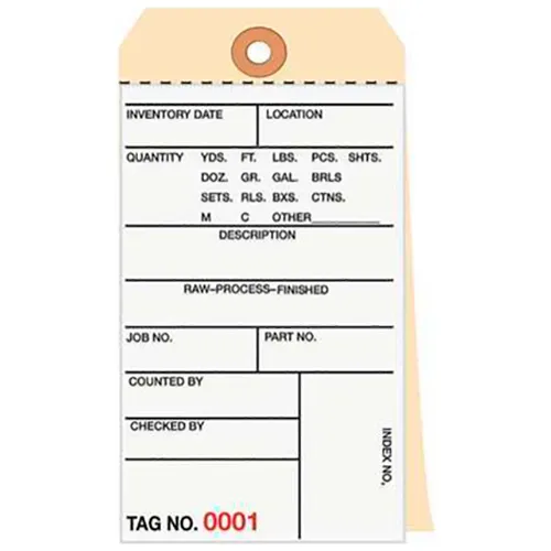 3 Part Carbonless Inventory Tags, 500-999, #8, 6-1/4"L x 3-1/8"W, 500/Pack