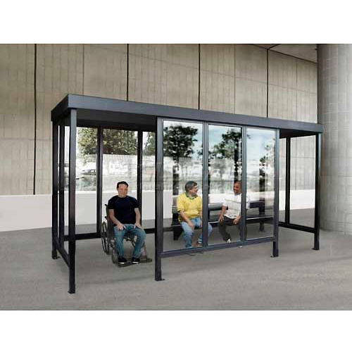 Smoking Shelter 6-3WSF-DKB, 4-Sided W/L & R Open Front, 15'L x 7'6&quot;W, Flat Roof, DK Bronze
