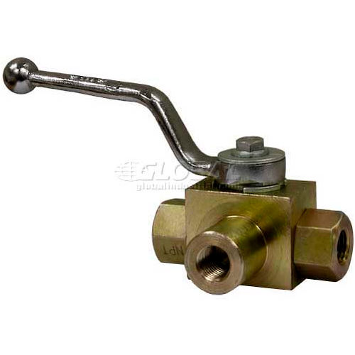 Buyers 3 Port High Pressure Ball Valve, HBV3W050, 5000 Max Pressure, 1/2" NPTF