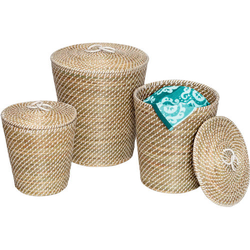 Honey-Can-Do® 3-Piece Tall Nested Baskets with Lids - Natural, White