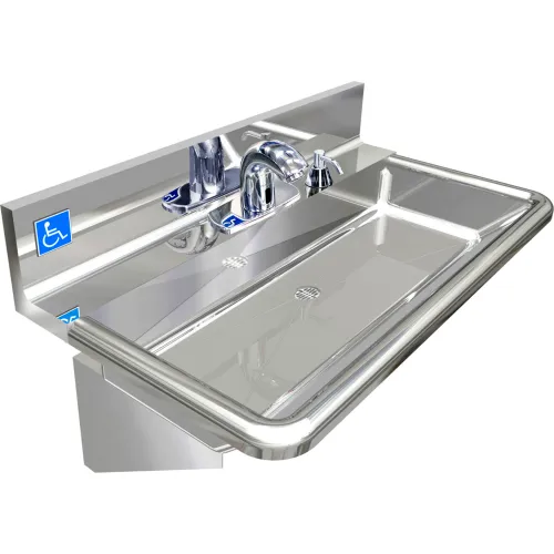 BSM Inc. ADA SS Hand Sink, 1 Station with Deck Electronic Faucet, Wall