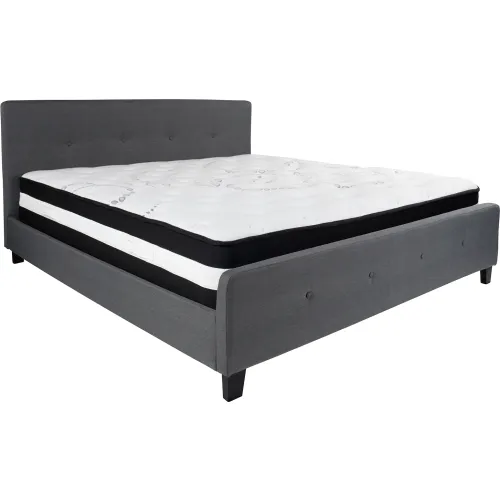 Flash Furniture Tribeca Tufted Upholstered Platform Bed, Dark Gray, Pocket Spring Mattress, King