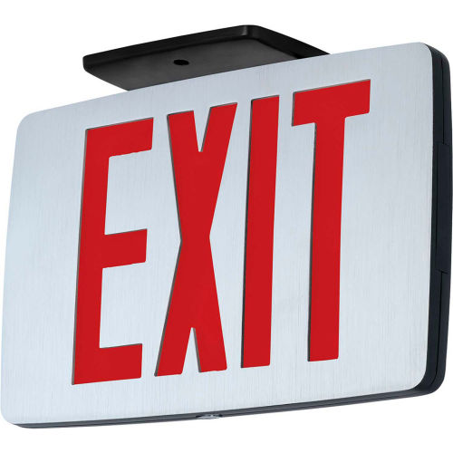 Hubbell CCESR LED Die-Cast Thin Exit, Brushed Face, Black, Single Face, Red Letters, AC Only