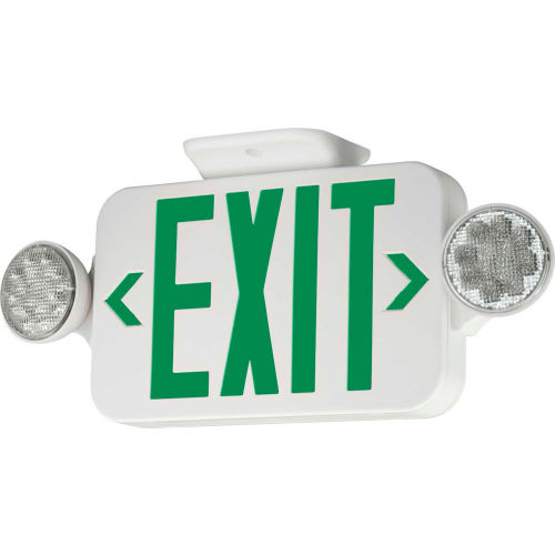 Hubbell CCG LED Combo Exit/Emergency Unit, Green Letters, White, Ni-Cad Battery
