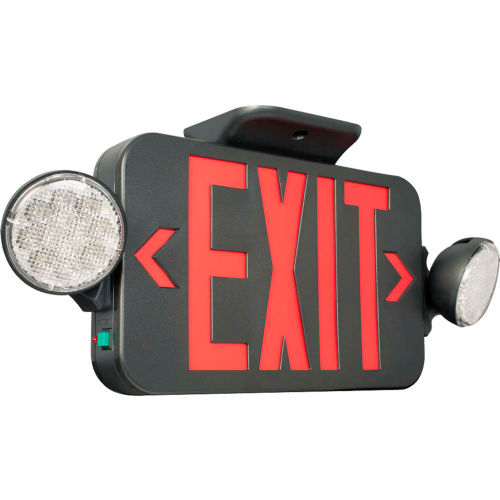 Hubbell CCRRCB LED Combo Exit/Emergency Unit w/ Remote Capacity, Red Letters, Black, Ni-Cad Battery