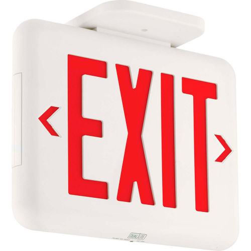 Hubbell EVEURWEI Compact Arch. LED Exit, White w/ Red Letters, w/Battery Back-up, Self-Diagostics