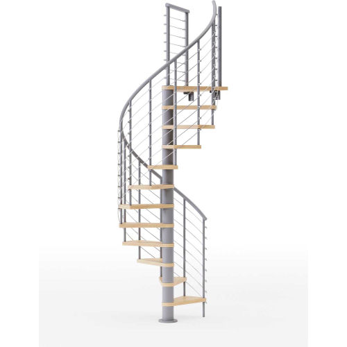 Global Industrial™ Hayden 42"H Platform Rail Spiral Stair Kit,42"Dia, 14-1/8'H, Oak Treads, Gry
