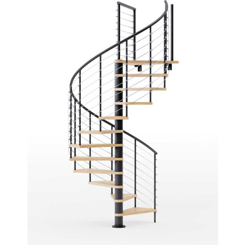 Global Industrial™ Hayden 36"H Platform Rail Spiral Stair Kit,60"Dia, 13-2/3'H, Oak Treads, Blk