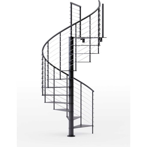 Global Industrial™ Hayden 42"H Platform Rail Spiral Stair Kit,60"Dia, 12-3/5'H, Stl Treads, Blk