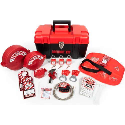 Incom Box INCOM® Lockout/Tagout Portable Tool Box with Accessories, Large, 3 Padlock
