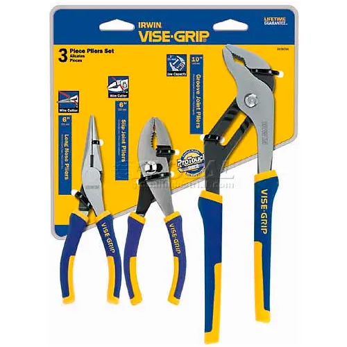 IRWIN VISE-GRIP® 2078704 3 Piece Traditional Plier Set (Long Nose, Slip Joint, Tongue & Groove)