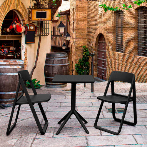 Siesta Dream 3 Piece Outdoor Bistro Set, 23-5/8"W x 29-1/2"H Table, Black