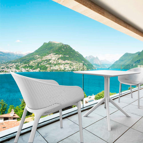 Siesta Sky 3 Piece Outdoor Bistro Set, 31-1/2"W x 29-1/2"H Table, White
