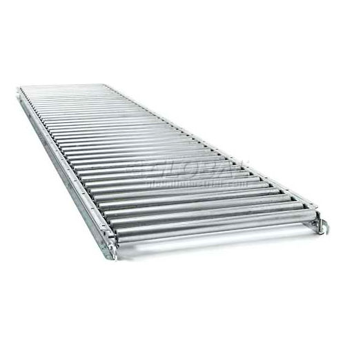 UNEX JRS 10'L 24"W Straight Gal. Steel Roller Conveyor, 1-3/8" Roller Dia., 22" BF, 6" Axle Center