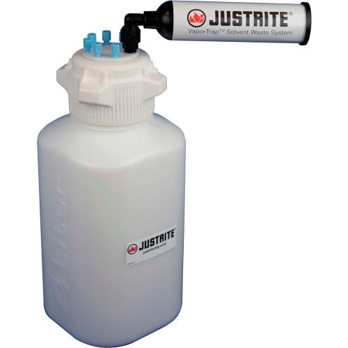 Justrite 12800 VaporTrap&#8482; Carboy With Filter Kit, HDPE, 4-Liter, 6 Ports