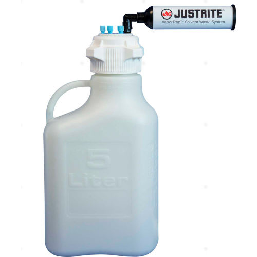 Justrite 12801 VaporTrap&#8482; Carboy With Filter Kit, HDPE, 5-Liter, 6 Ports
