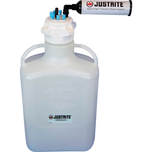 Justrite 12807 VaporTrap&#8482; Carboy With Filter Kit, HDPE, 10-Liter, 7 Ports