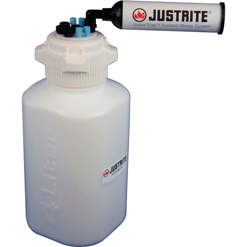 Justrite 12815 VaporTrap&#8482; Carboy With Filter Kit, HDPE, 13.5-Liter, 8 Ports