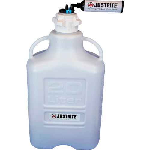 Justrite 12823 VaporTrap&#8482; Carboy With Filter, HDPE, 20-Liter, 8 Ports