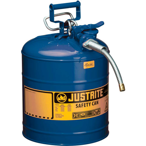 Justrite&#174; Type II AccuFlow&#153; Steel Safety Can, 5 Gal., 5/8&quot; Metal Hose, Blue, 7250320