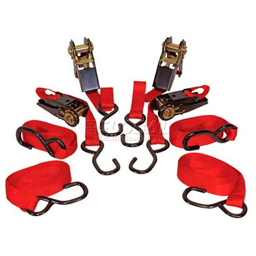 K-Tool 73870 900 Lb. Cap. Cargo Control Ratchet Tie Down Strap 15' x 1" PVC Coated Hooks - 4 Pack
