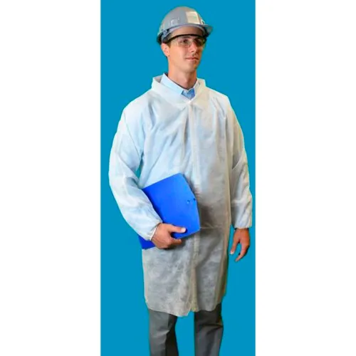 Heavy Duty Polypropylene Lab Coat Elastic Wrists Velcro Front White 4XL 30 Case